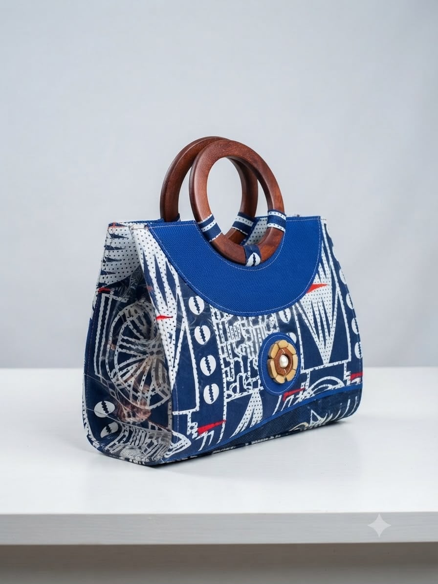 Sac à Main Élégant en pagne et Bois 1